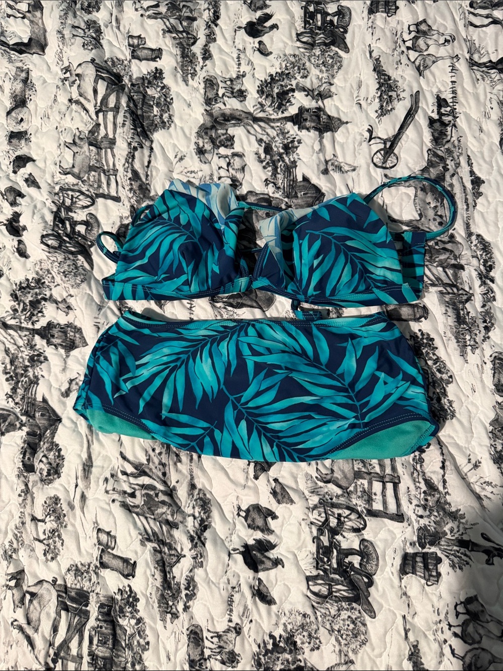 GB girls Teal and Navy Leaf Print Bikini Set